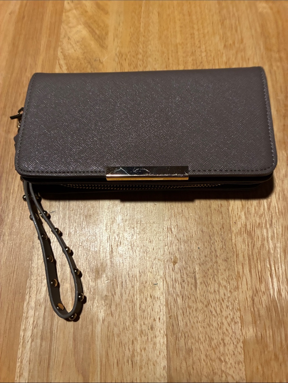 Madison West Gray Wristlet Clutch with Gold Accent